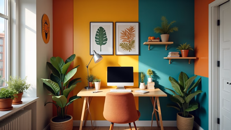 Decoração inspiradora para home office na sala.