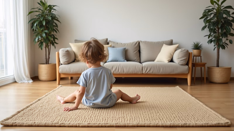 Tapete de sisal macio e seguro para sala com crianças.