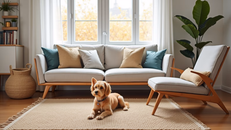 Tapete de sisal resistente para sala com animais de estimação.