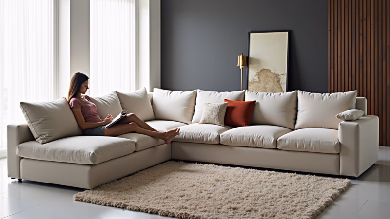 Sofá modular com chaise para relaxamento.