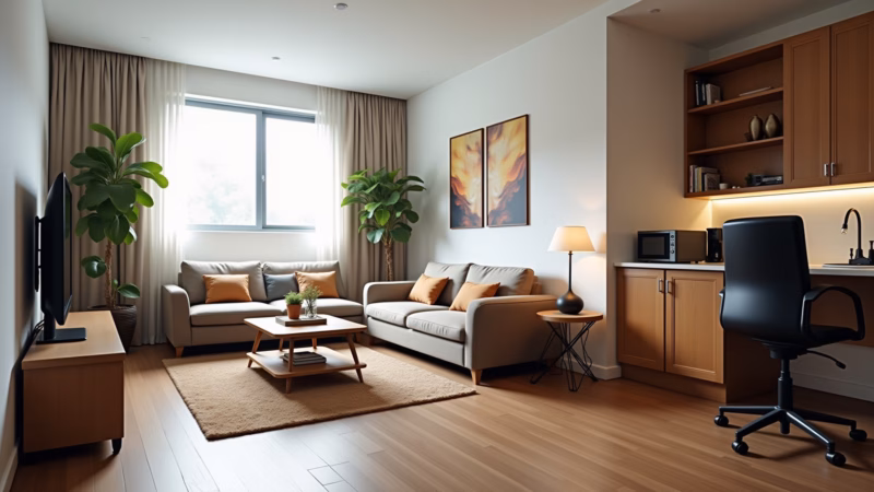 Home office em apartamento alugado com biombos.