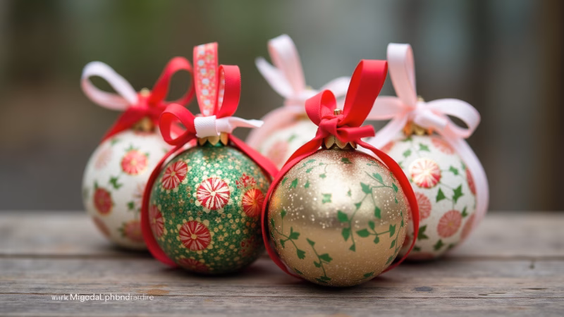 Enfeites de Natal reutilizados e renovados.