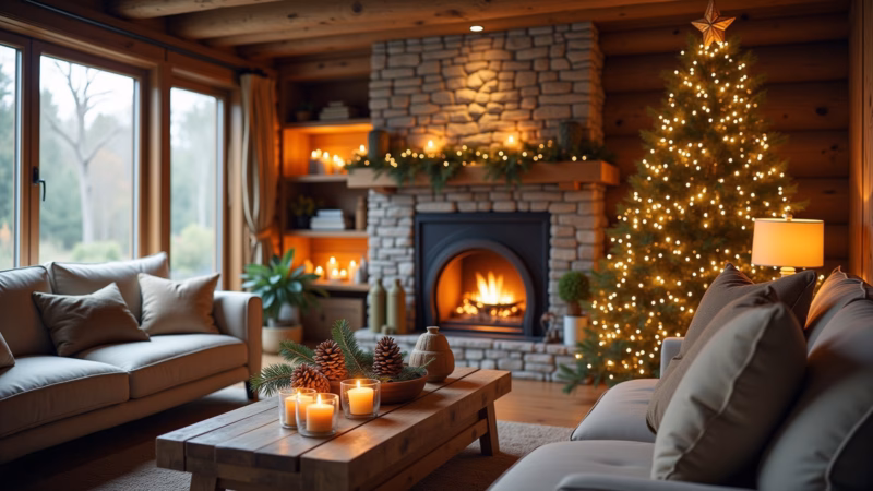 Decoração rústica de Natal com elementos naturais.