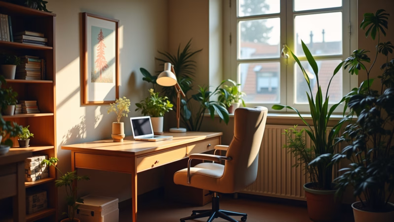 Iluminação ideal para home office na sala.