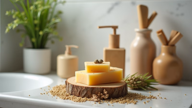 Banheiro com sabonetes artesanais de ingredientes naturais.