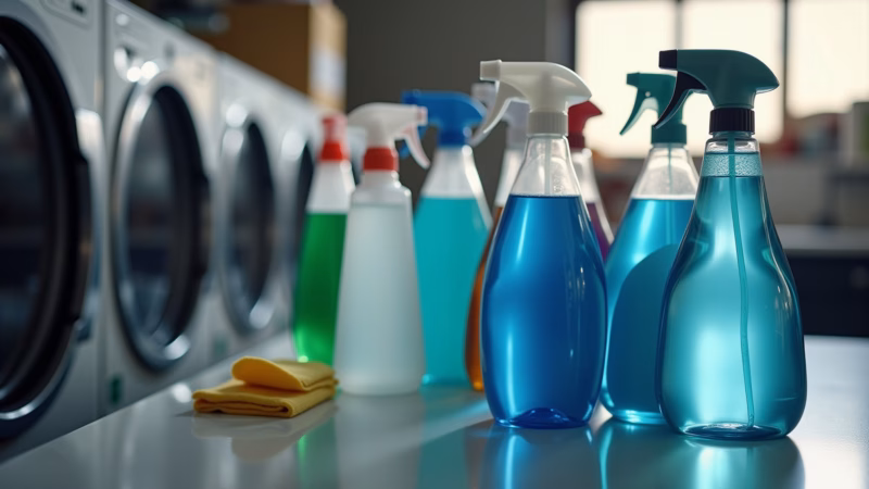 Produtos para limpar máquina de lavar.