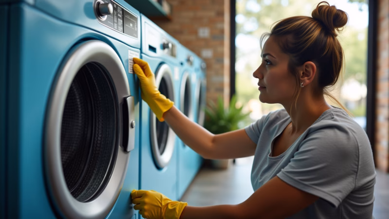 Limpando o dispenser de sabão da máquina de lavar.