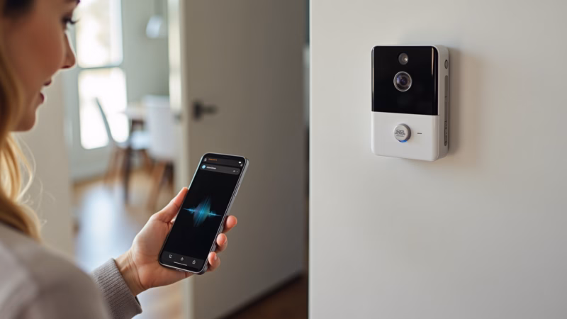 Home security system, woman using app, monitoring, Brazilian apartment, lifestyle photography, 8K Sistema de alarme monitorado para segurança residencial.