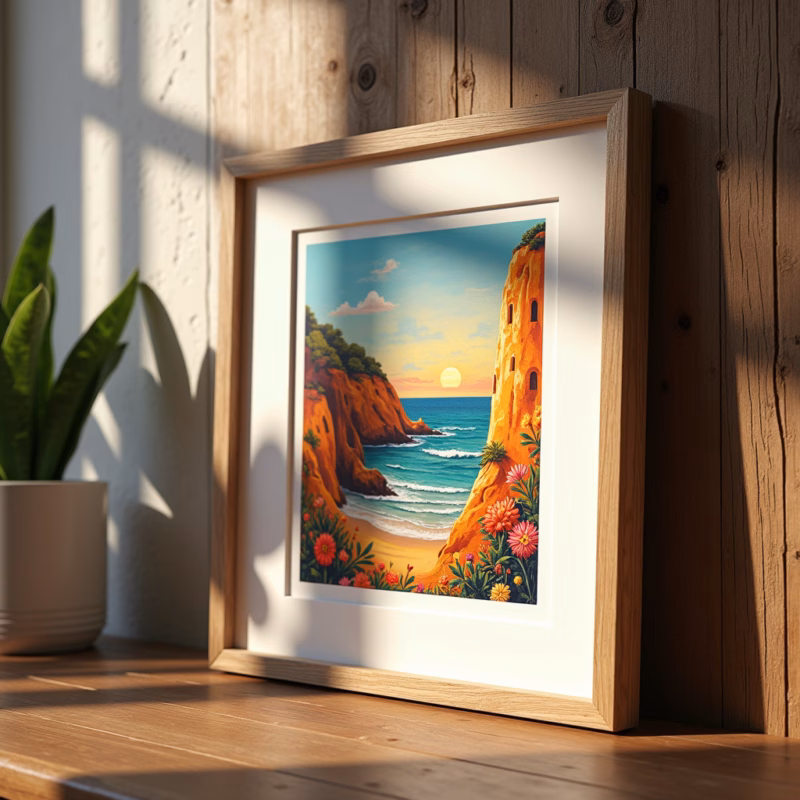 Moldura rústica em quadro colorido.