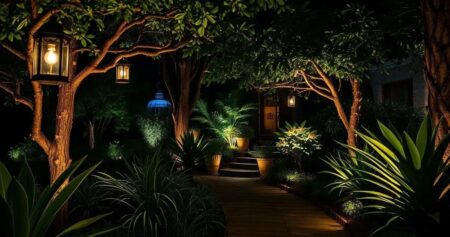 iluminação para jardim externo
