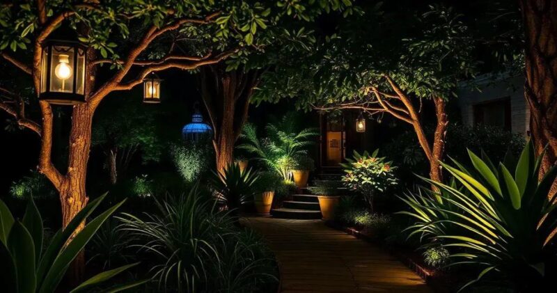 iluminação para jardim externo