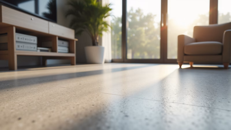 Luxury porcelain tile flooring install, bright modern living room, natural light, lifestyle Piso de porcelanato valorizando sala moderna.