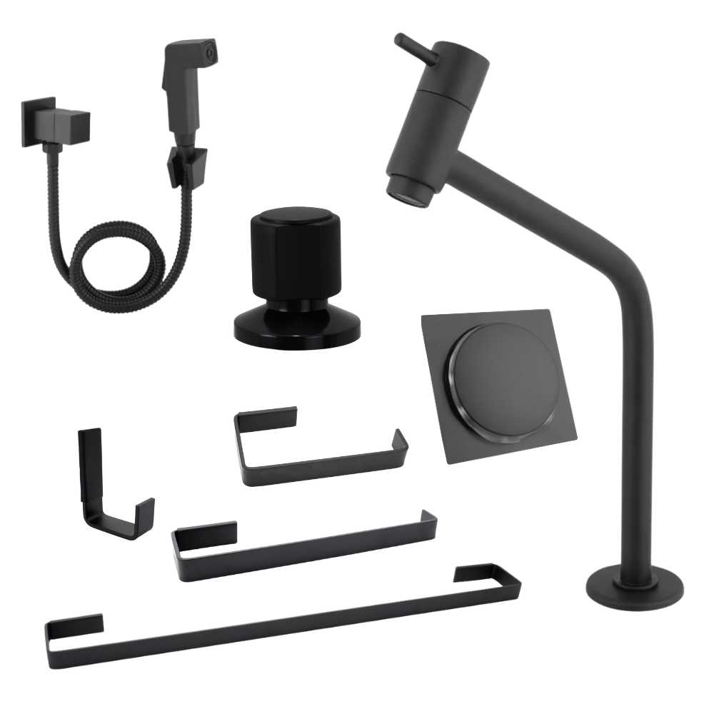 Kit Para Banheiro 5 Peças Preto Fosco ...