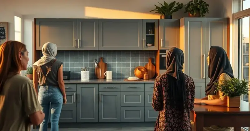 armário de cozinha cinza