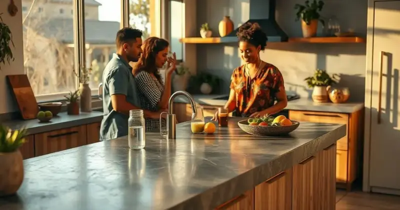 bancada de cozinha de cimento queimado
