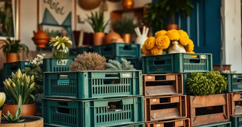 decoração com caixotes de feira