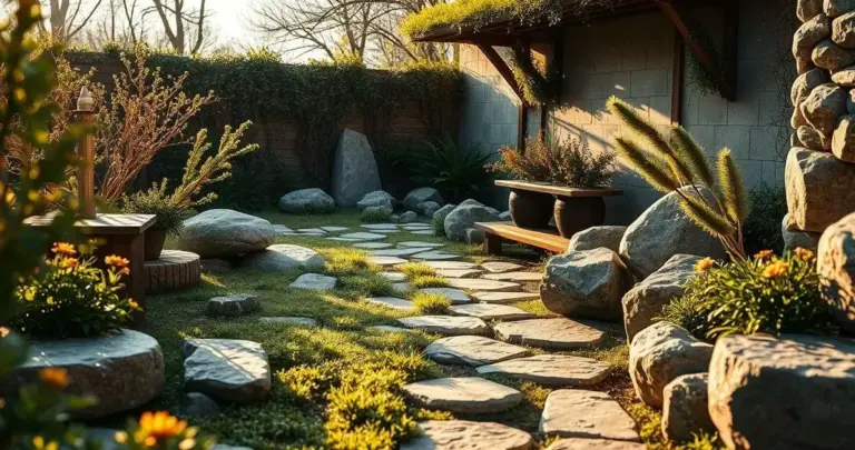 decoração de jardim de inverno com pedras