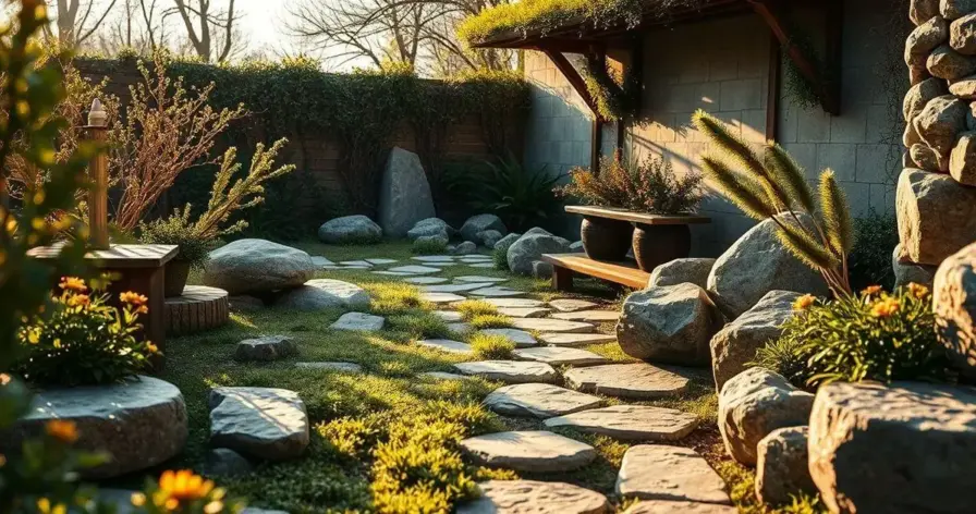 decoração de jardim de inverno com pedras