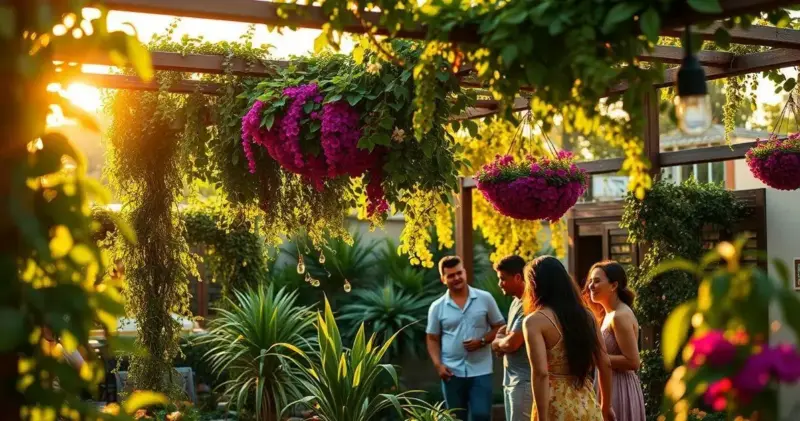 decoração de pergolado com plantas