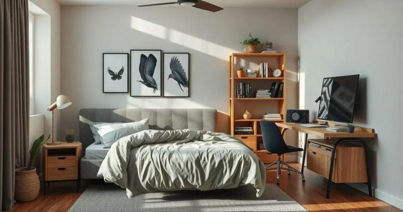 decoração de quarto de solteiro masculino
