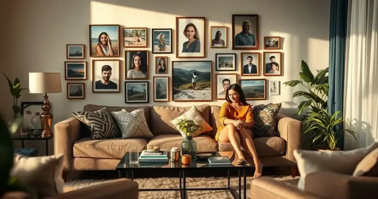 decoração de sala com fotos