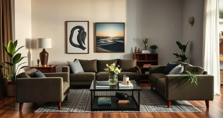 decoração de sala de estar masculina
