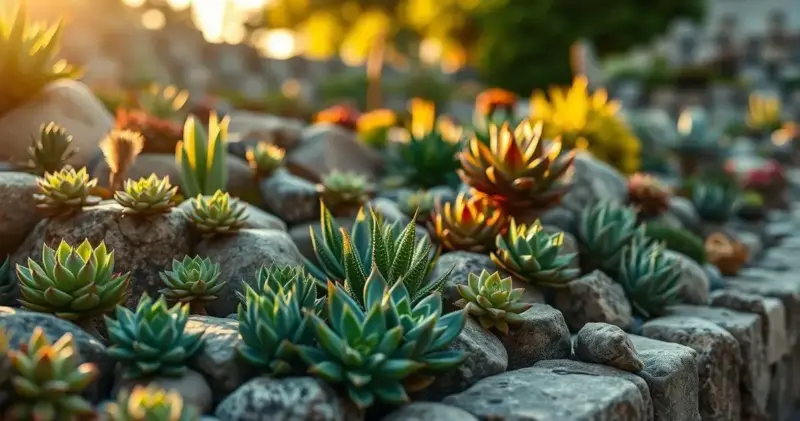 jardim de pedras e suculentas
