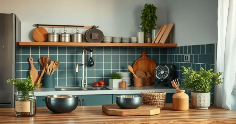 organização de cozinha com papelaria
