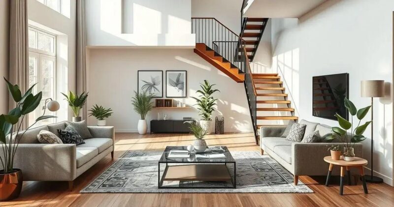 sala de estar com escada