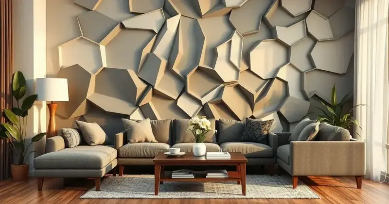 sala de estar com papel de parede 3d