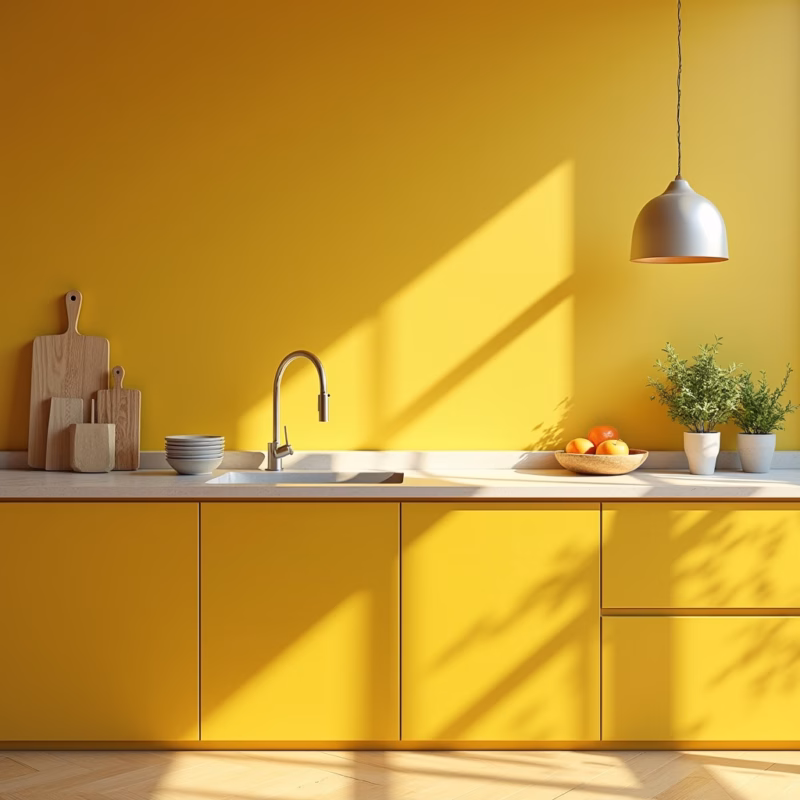 Yellow kitchen accessories, Brazilian design, natural light, 8K quality, professional photography, Acessórios amarelos em cozinha com design brasileiro.