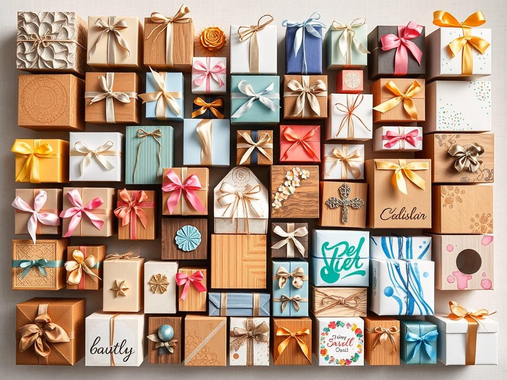 Colagem com diversos tipos de caixinhas para lembrancinhas com diferentes materiais, formatos e decorações.