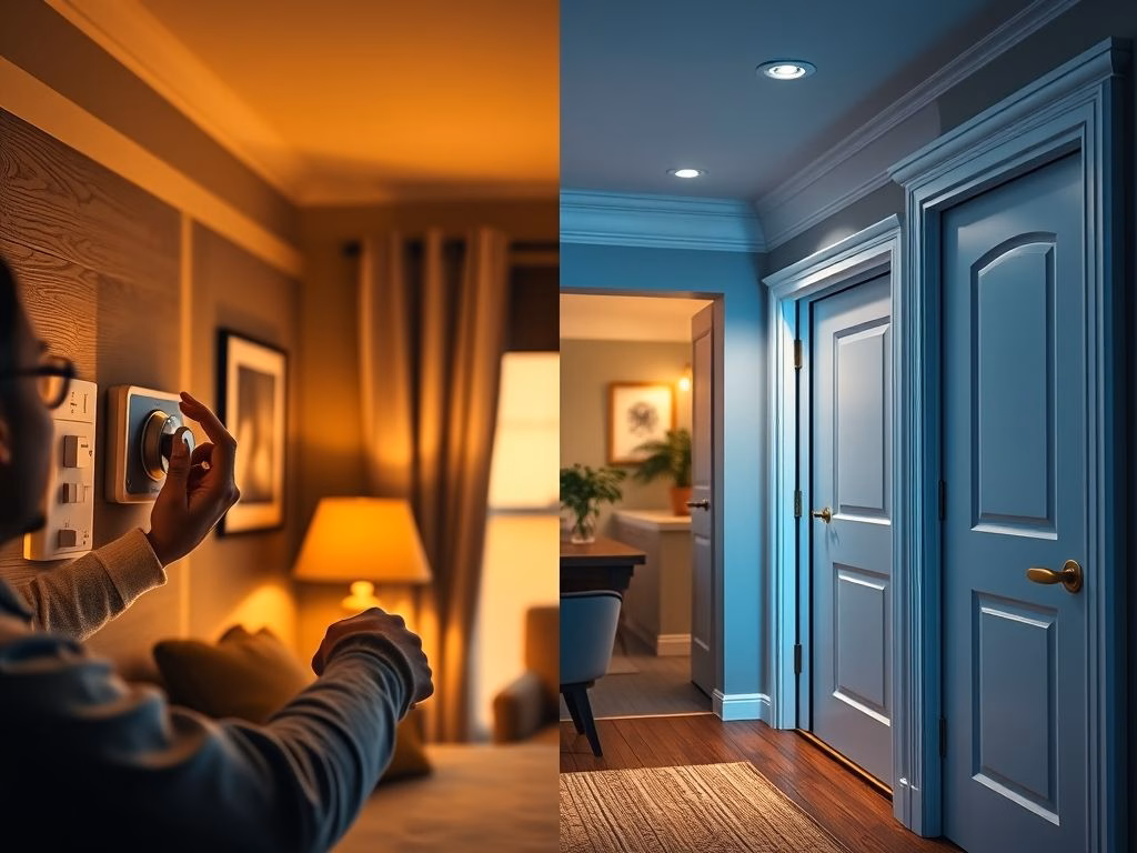 Comparação entre casa tradicional e casa inteligente, mostrando o controle manual versus o controle automatizado.