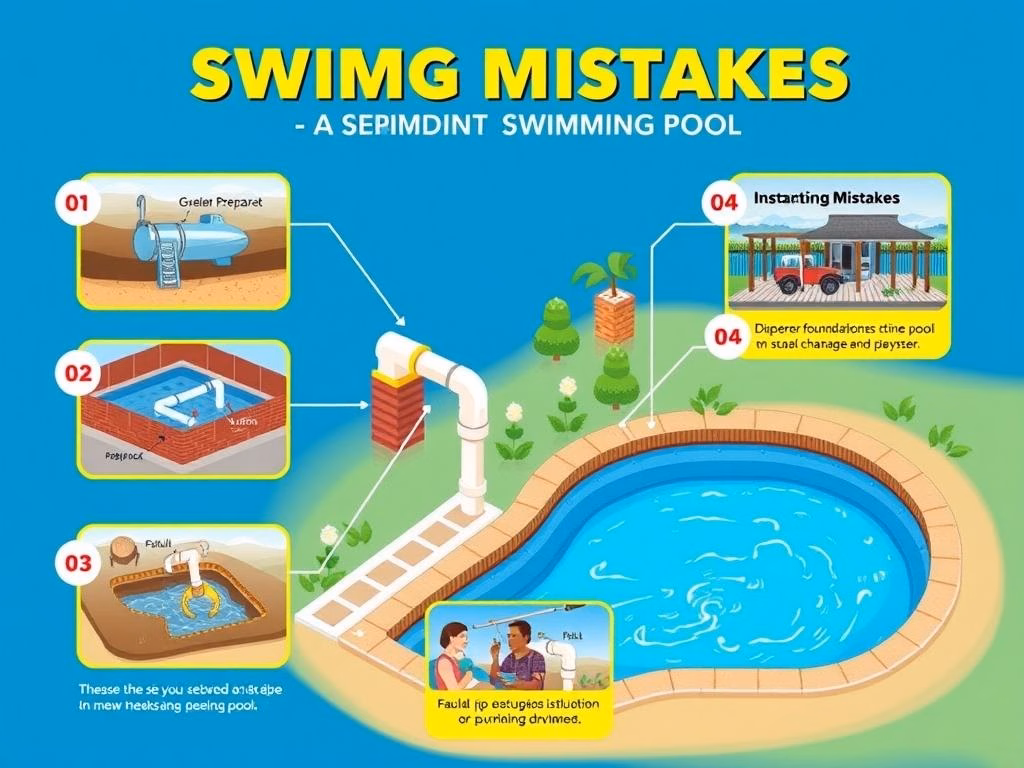 Infográfico mostrando os erros mais comuns ao construir uma piscina e como evitá-los.