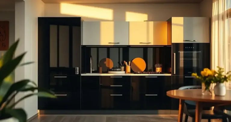 armário de cozinha preto e branco