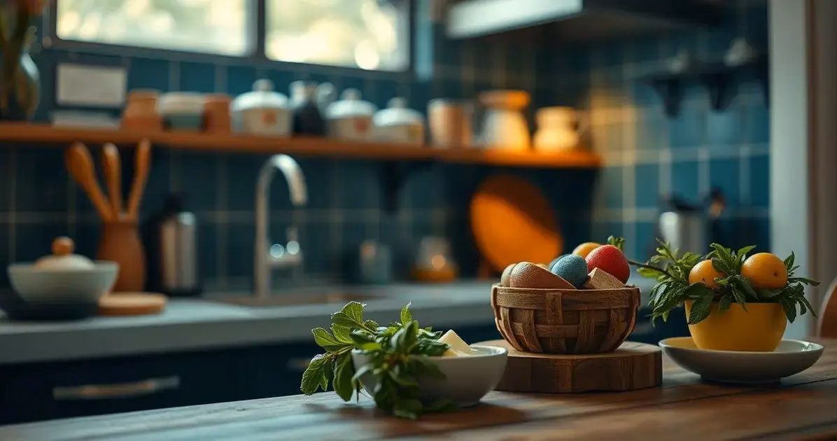 cozinha com bancada de madeira