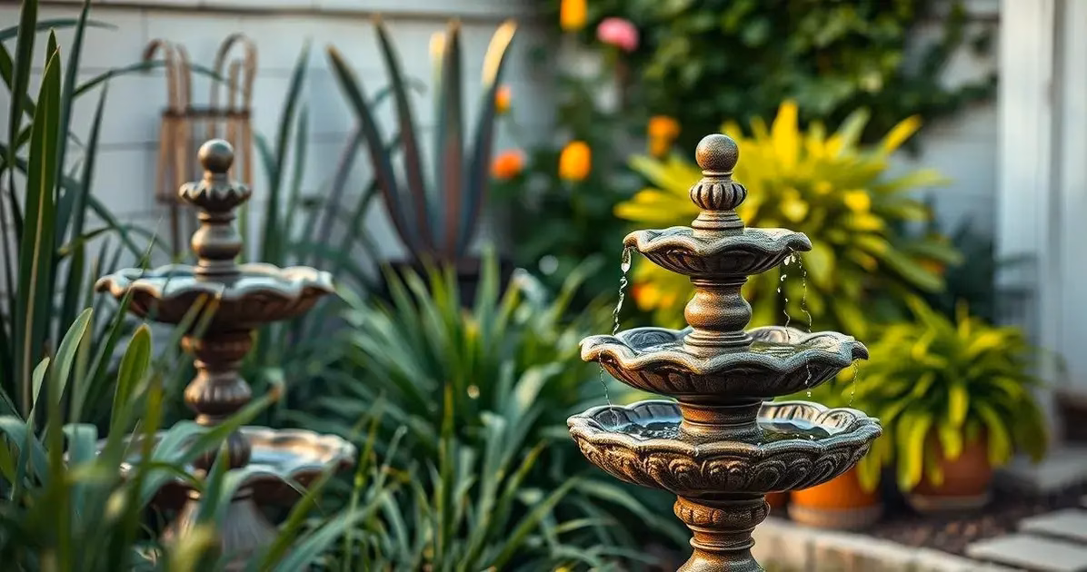decoração de jardim com fontes