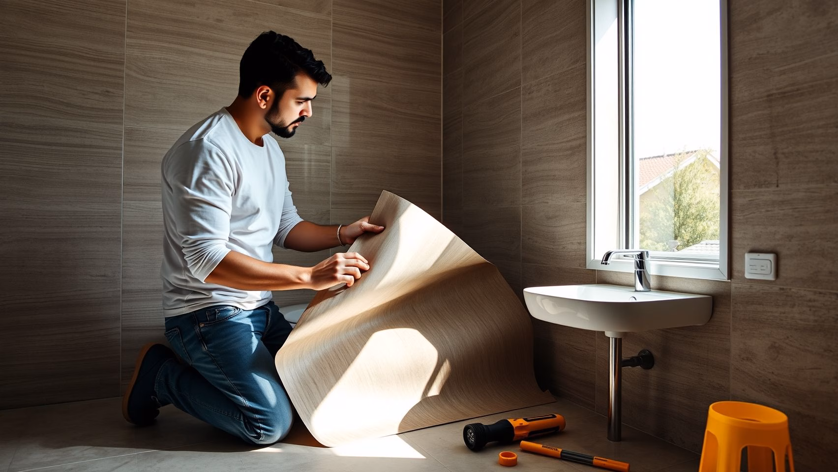 Aplicando papel de parede lavável em cantos com precisão: trabalho em equipe para um acabamento perfeito.