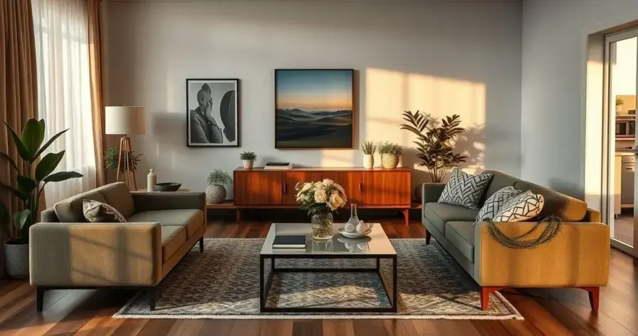 sala de estar com toques dourados