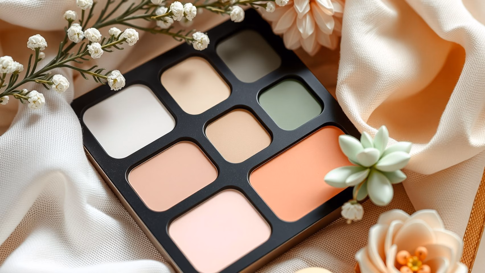 Paleta de cores para home office feminino com tons pastel: branco, bege, rosa claro e verde menta. Inspiração de cores para decoração de home office.