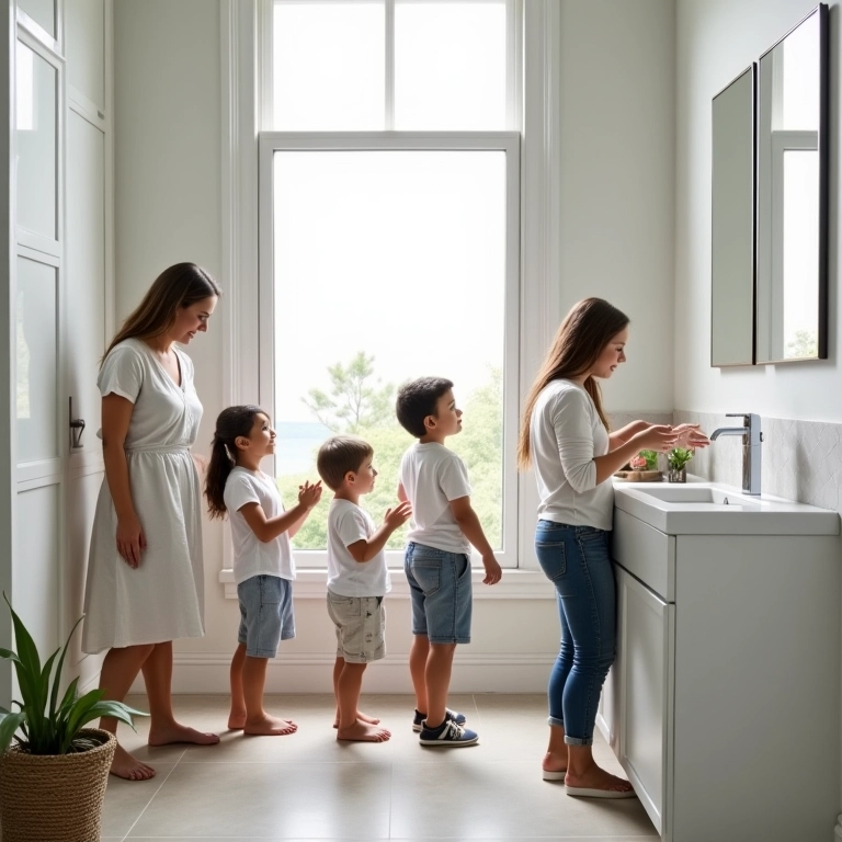 Ajustando a altura da saboneteira para diferentes membros da família.