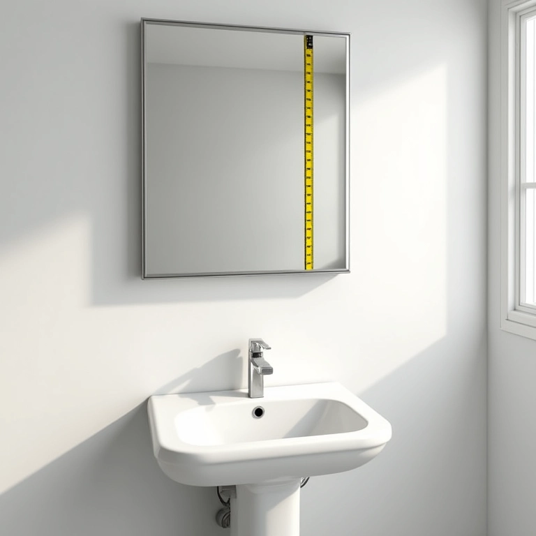 Altura ideal para instalar o armário com espelho no banheiro, com fita métrica.