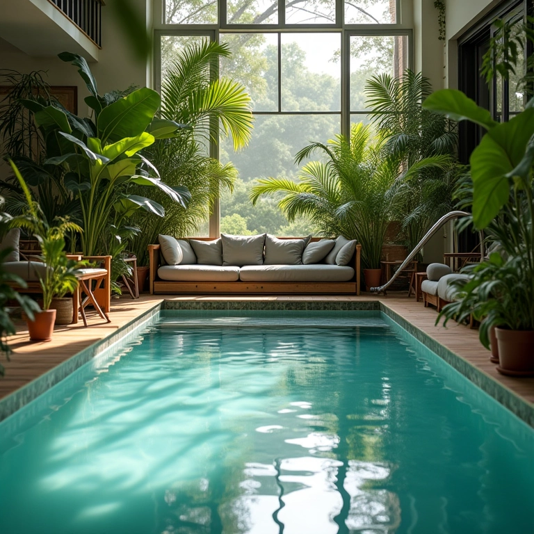 Ambiente relaxante na piscina coberta.