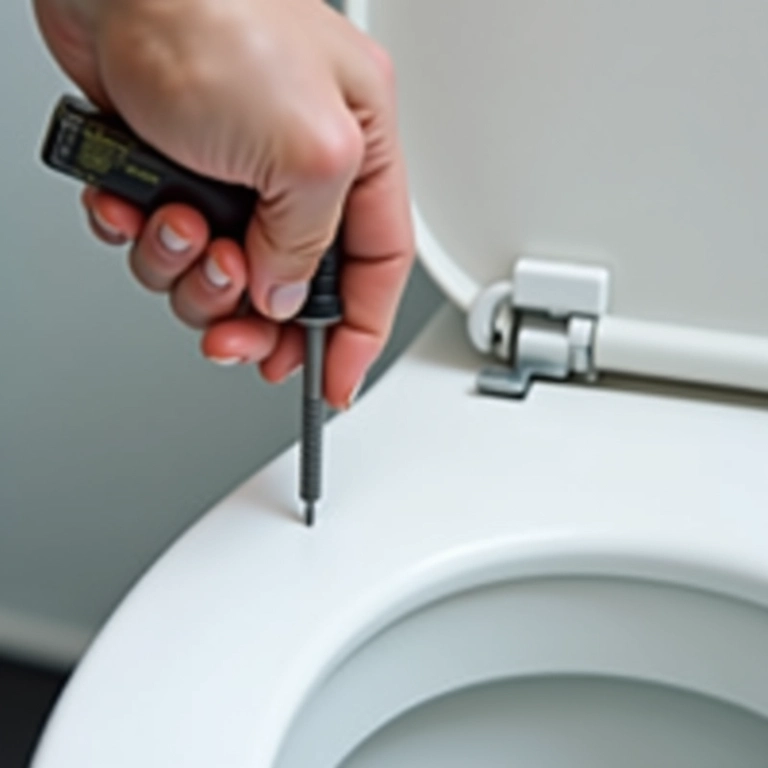 Apertando parafusos do vaso sanitário com chave de fenda Phillips.