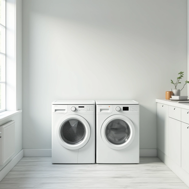 Área de serviço com cores claras que ampliam o espaço.