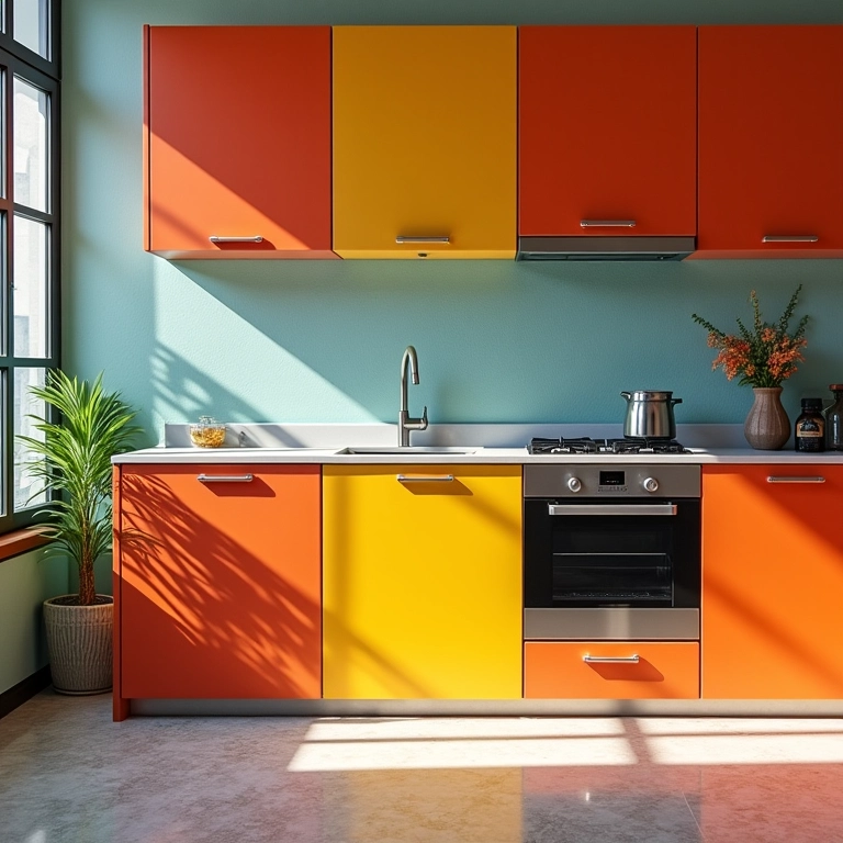 Armário de cozinha de aço colorido em cozinha brasileira.