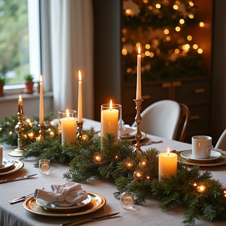 Arranjo de mesa simples e elegante para o Natal.