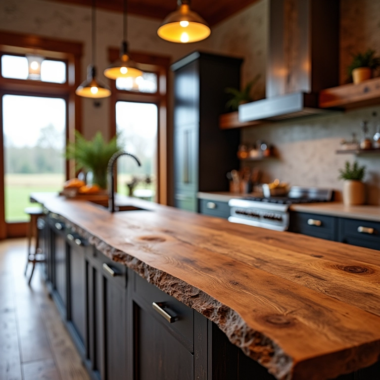 Bancada de madeira de demolição com charme rústico.