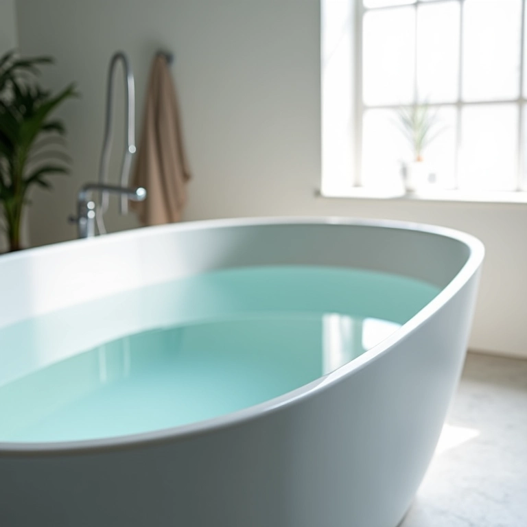 Banheira de imersão profunda cheia de água, mostrando a profundidade.