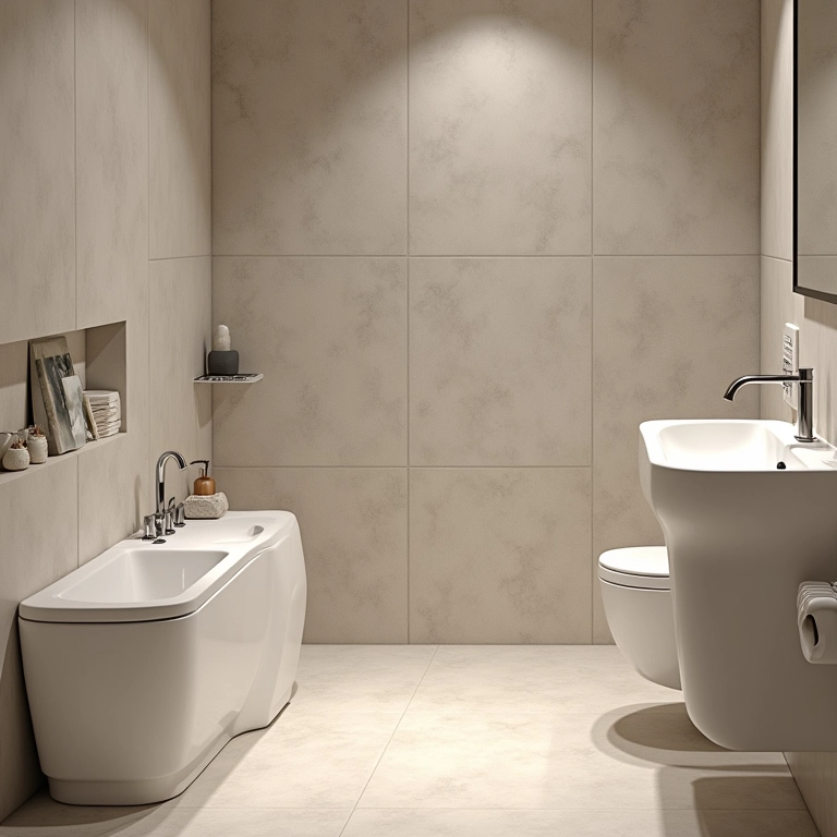 Banheiro com porcelanato acetinado, priorizando o conforto e a segurança.